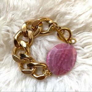Oia Jules pink agate chunky gold chain bracelet